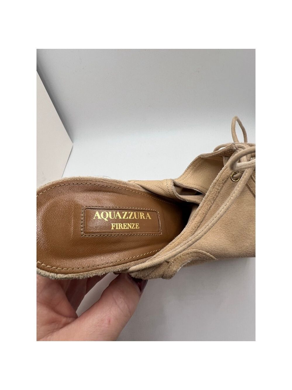Women's Aquazzura Beige Suede Cutout Lace-Up Heels Size 9 - Picture 2 of 5